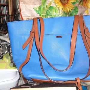 Chaps Electric Blue Faux Leather Tote Bag
